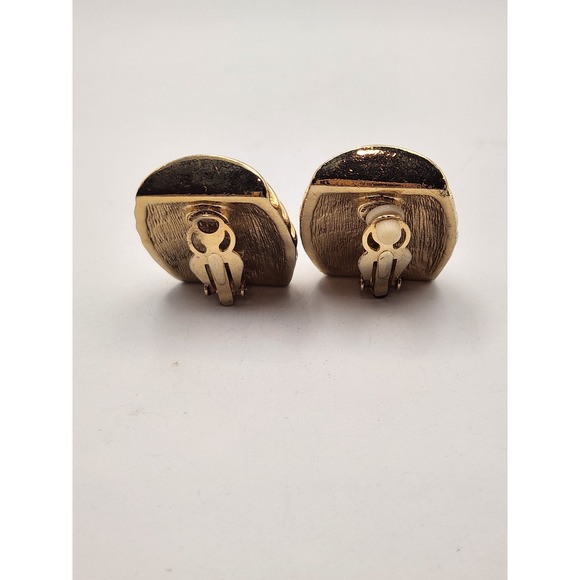 Givenchy Vintage Gold Tone Ribbed Tiered Clip On Earrings Paris New York 4G Logo - Picture 2 of 6